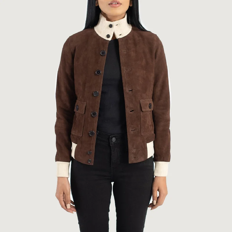 Sasha A1 Mocha Suede Bomber Jacket Insulated Jacket Fitted Jacket Loose Jacket