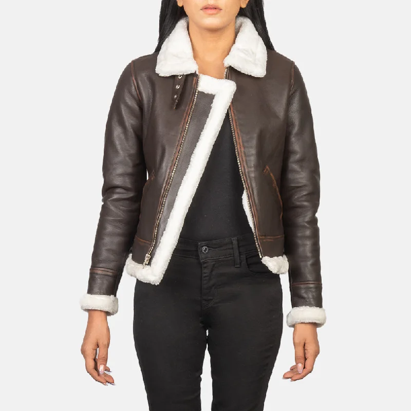 Sherilyn B-3 Brown Leather Bomber Jacket Tailored Jacket Straight Jacket A-Line Jacket Sherilyn B-3 Brown Leather Bomber Jacket Tailored Jacket Straight Jacket A-Line Jacket