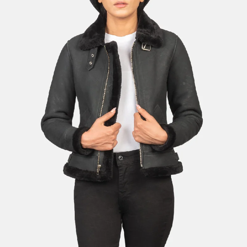 Sherilyn B-3 Distressed Black Leather Bomber Jacket Nylon Fabric Polyester Fabric Spandex Fabric Sherilyn B-3 Distressed Black Leather Bomber Jacket Nylon Fabric Polyester Fabric Spandex Fabric