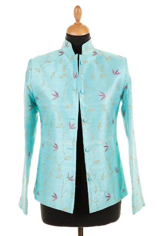Short Nehru Jacket in Sky Satin Jacket Silk Jacket Chiffon Jacket