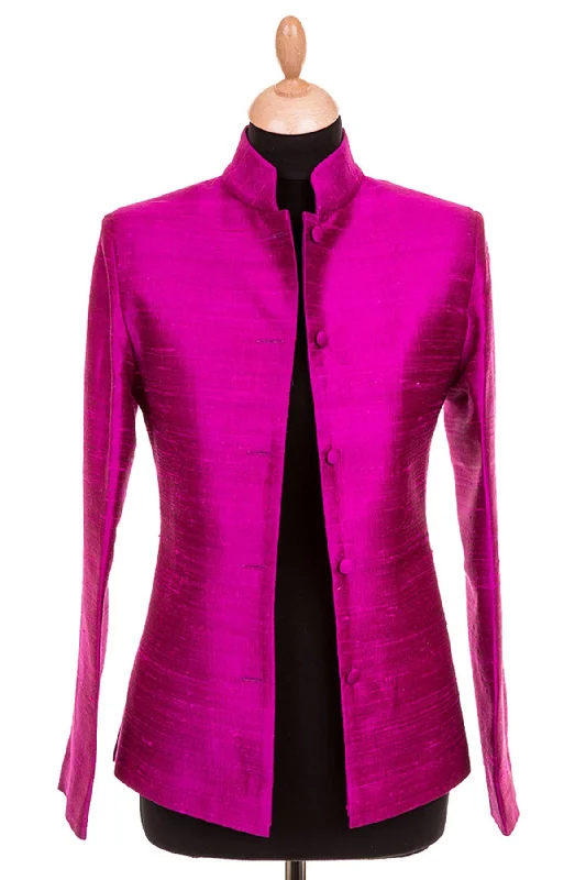 Short Nehru Jacket in Wild Orchid Boat Neck Shawl Collar Notched Collar