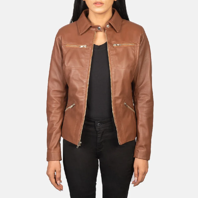 Tomachi Brown Leather Jacket Wool Fabric Cashmere Fabric Tweed Fabric