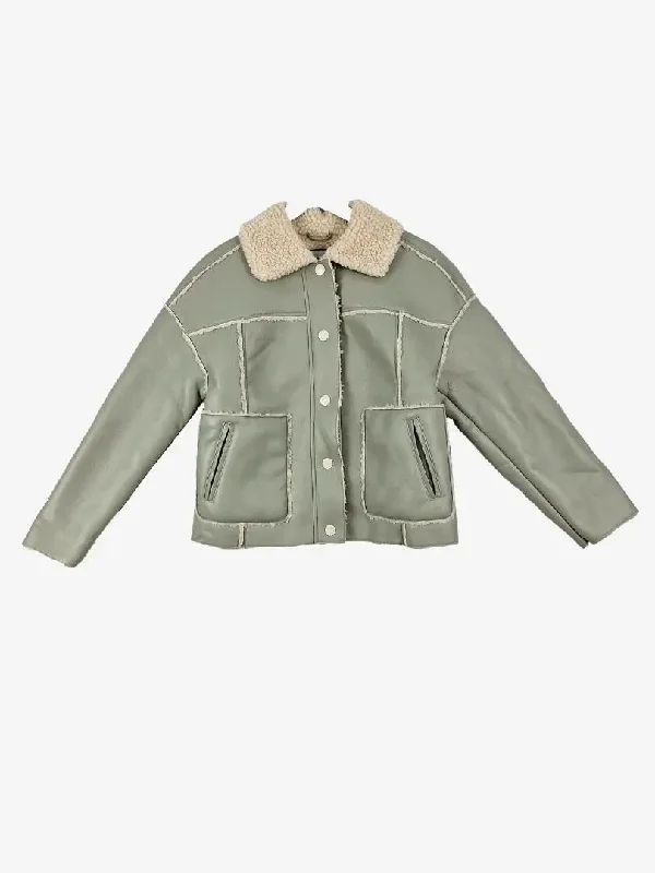 Urban Code Light Sage Faux Leather Sherpa Jacket Size 8 Tiered Jacket Buttoned Jacket Zippered Jacket Urban Code Light Sage Faux Leather Sherpa Jacket Size 8 Tiered Jacket Buttoned Jacket Zippered Jacket