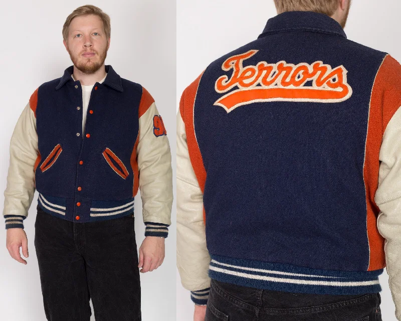 XL 70s Terrors Varsity Letterman Jacket Zippered Front Buttoned Front Snap Front