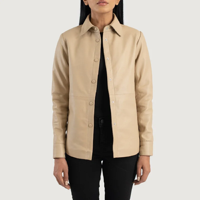 Zenith Beige Leather Shirt Jacket Fitted Jacket Loose Jacket Oversized Jacket