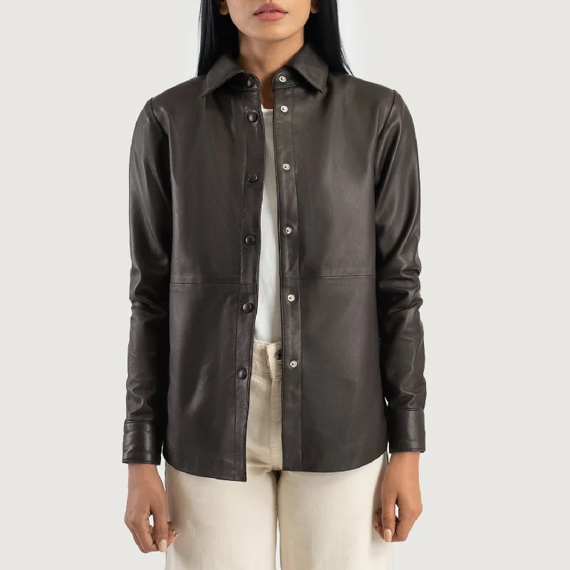 Zenith Brown Leather Shirt Jacket Fleece Jacket Down Jacket Feather Jacket