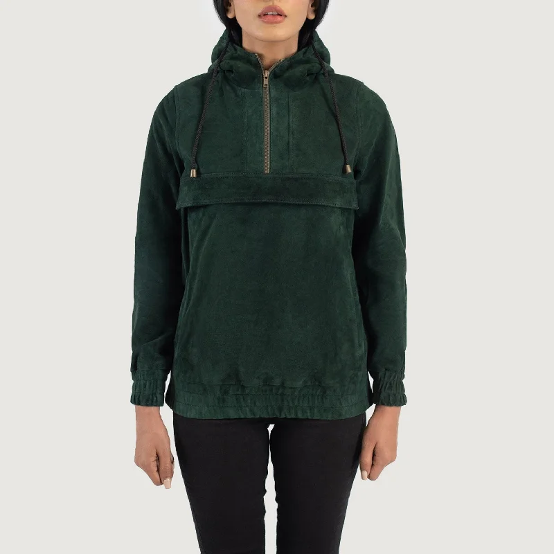 Zest Green Hooded Suede Pullover Jacket Wool Jacket Cashmere Jacket Tweed Jacket