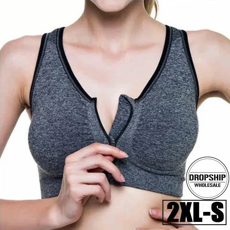 2019 HOT Sports Yoga BH Bra Front Zipper Top SEXY Women Fitness Push up Gym Running Shockproof Shirt Workout Fast Dry Vest 2XL-S Print Jacquard Patchwork