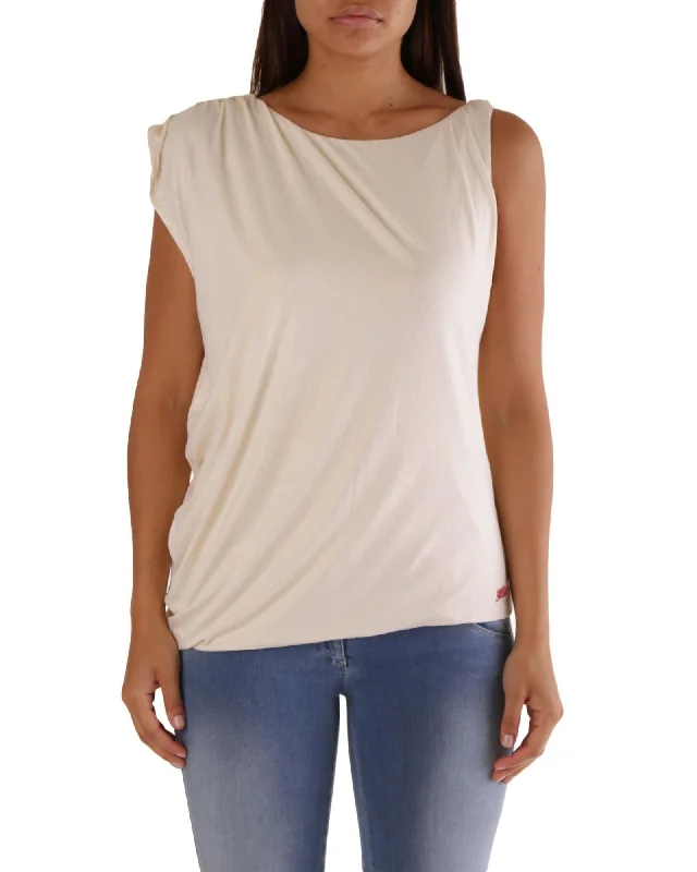 Met Women's White Sleeveless Loose Fit T-Shirt Satin Blend Silk Blend Wool Blend