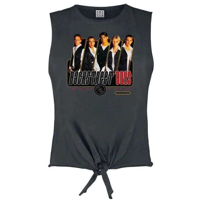 Amplified Womens/Ladies Backstreet Boys Tied Hem Sleeveless T-Shirt Collared Crew Neck Turtle Neck