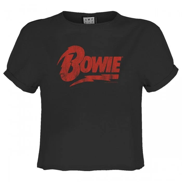 Amplified Womens/Ladies David Bowie Logo T-Shirt Mesh Blend Leather Blend Suede Blend