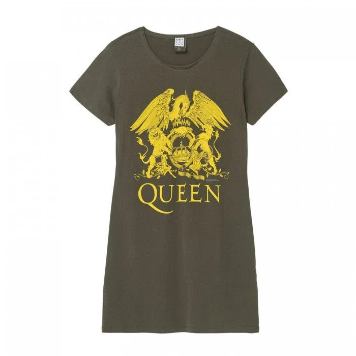 Amplified Womens/Ladies Line Art Crest Queen T-Shirt Dress Chenille Blend Fleece Blend Nylon Blend