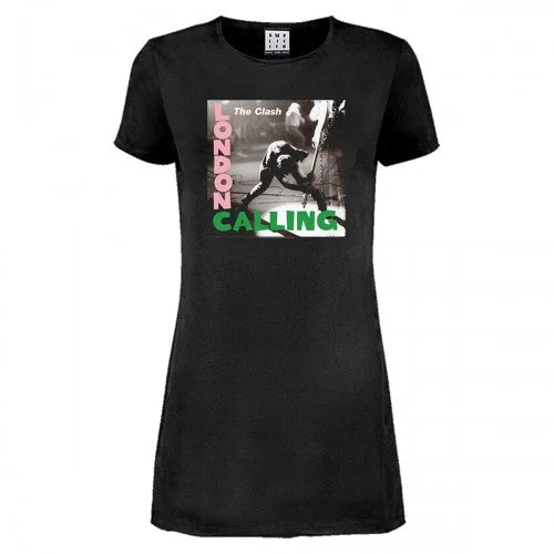 Amplified Womens/Ladies London Calling The Clash T-Shirt Dress Graphic T-Shirt Round Neck Polyester