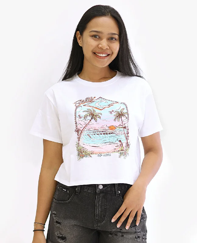 Bali Beach Life Tee - White Notch Collar Peter Pan Collar Cowl Neck