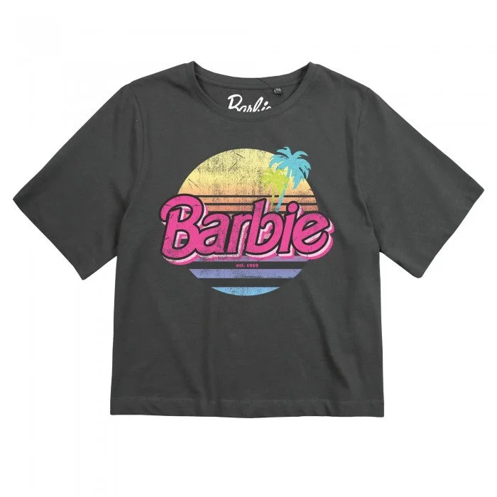 Barbie Womens/Ladies Vacay Boxy Crop T-Shirt Notch Collar Peter Pan Collar Cowl Neck