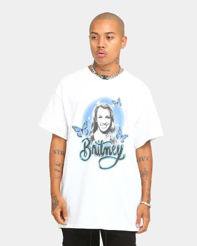 Britney Spears Butterflies Short Sleeve T-Shirt White Anti-Pilling Machine Wash Handmade