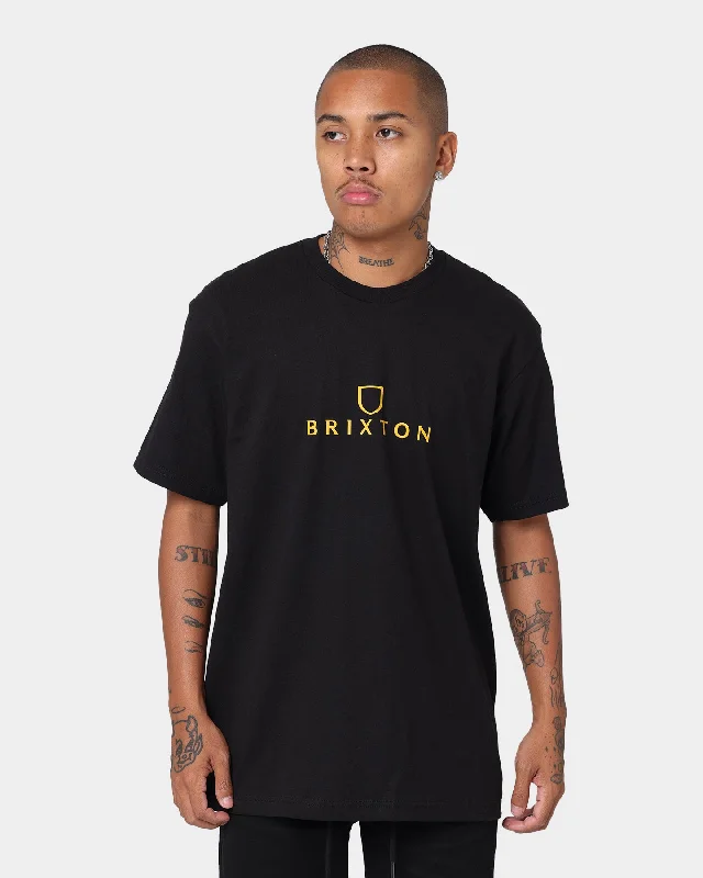 Brixton Alpha Thread Short Sleeve T-Shirt Black/Gold Rayon Fabric Velvet Fabric Corduroy Fabric