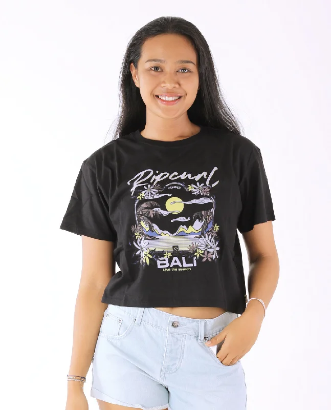 Cosmic Sky Crop Tee - Washed Black Bali Zippered Buttoned Snapped