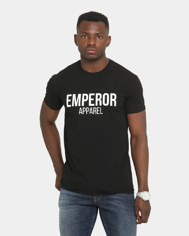 Emperor Apparel Block Logo Hustle Short Sleeve T-Shirt Black Hooded Caped Shawl Collar