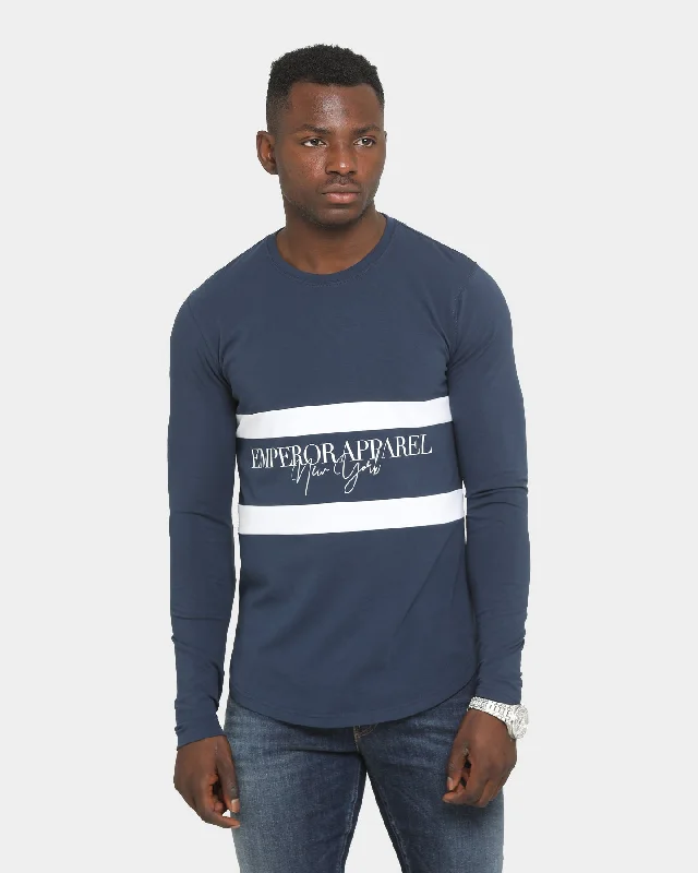 Emperor Apparel Clique After Dark Long Sleeve T-Shirt Navy/White Mesh Blend Leather Blend Suede Blend