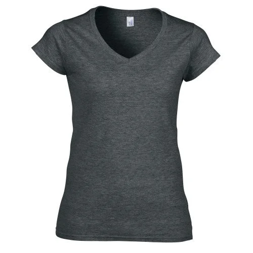 Gildan Womens/Ladies Softstyle Heather V Neck T-Shirt Welt Pockets Slit Pockets Flap Pockets