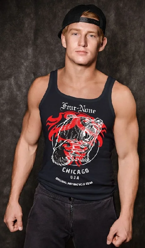 Men's Black Red Bear Muscle Shirt Fitted T-Shirt Seamless Stretchy