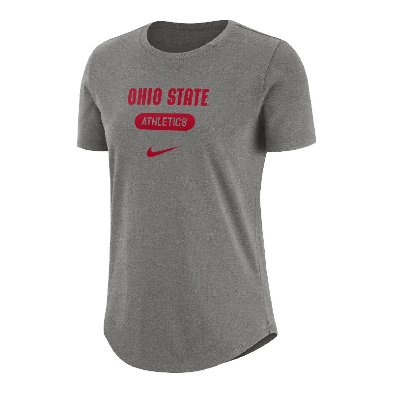 Ladies Ohio State Buckeyes Nike University Crew Gray T-Shirt Oversized T-Shirt Spandex breathable