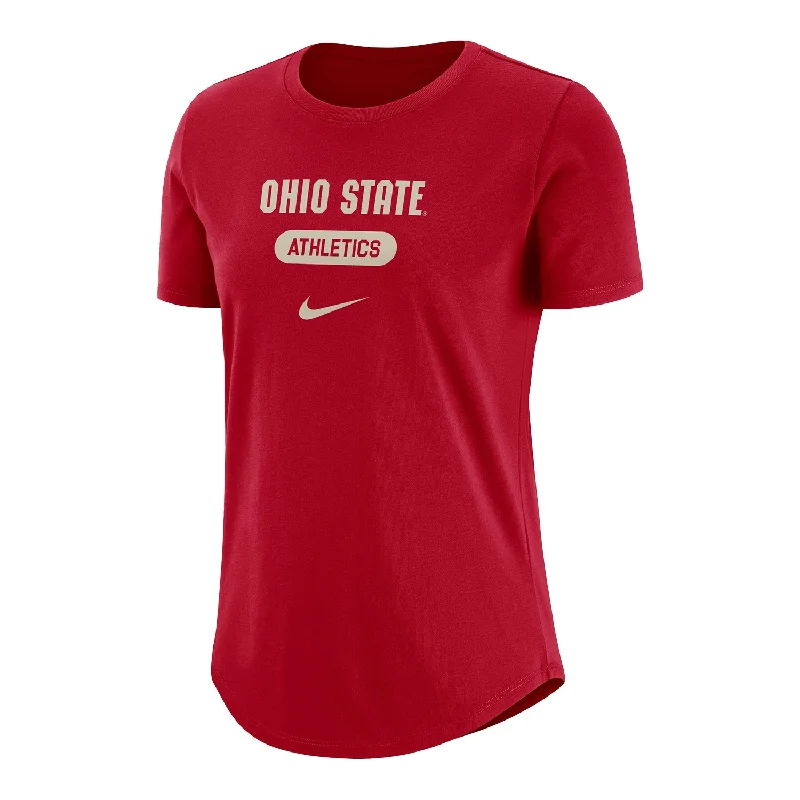 Ladies Ohio State Buckeyes Nike University Crew Scarlet T-Shirt Mesh Blend Leather Blend Suede Blend