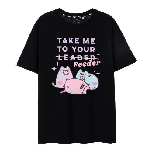 Pusheen Womens/Ladies Take Me To Your Feeder T-Shirt Collared Crew Neck Turtle Neck