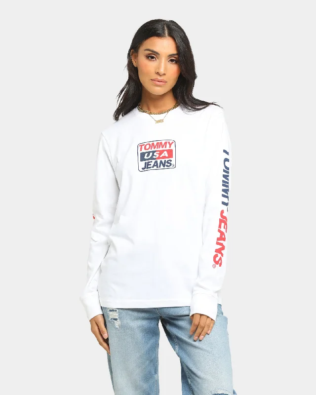 Tommy Jeans Long Sleeve USA T-Shirt White Collared Crew Neck Turtle Neck