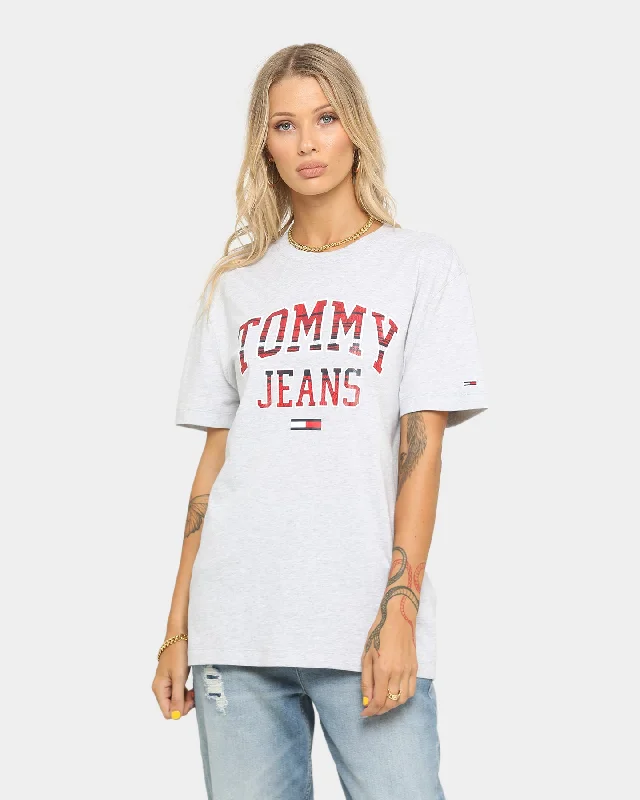 Tommy Jeans Plaid Collegiate T-Shirt Silver Grey Heather Front Pockets Side Pockets Patch Pockets