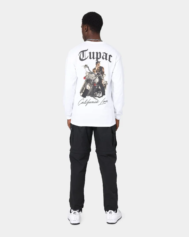 Tupac Cali Love Motorbike Long Sleeved  T-Shirt White Houndstooth Herringbone Solid