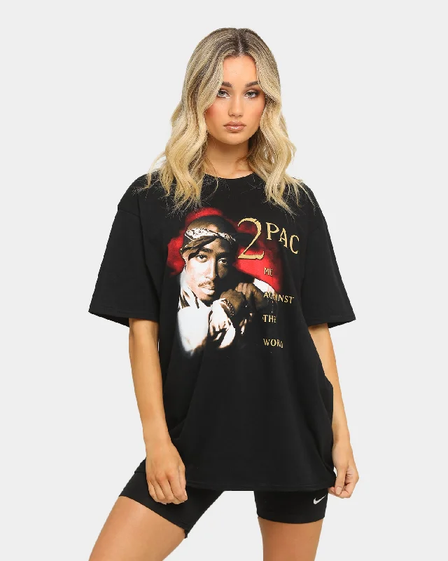 Tupac Me Against The World T-Shirt Black Basic T-Shirt Crew Neck Short Sleeve