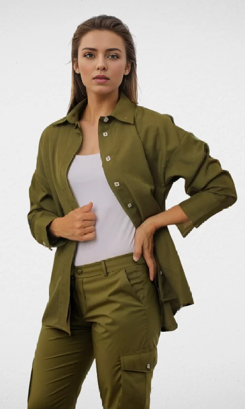 Women Linen Shirt (Oil Green) Anti-Pilling Machine Wash Handmade