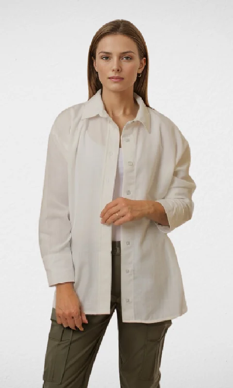 Women Linen Shirt (White) Elegant Classic Vintage