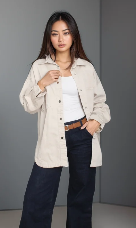 Women Long Denim Shirt (Beige) Anti-Shrink Durable Soft