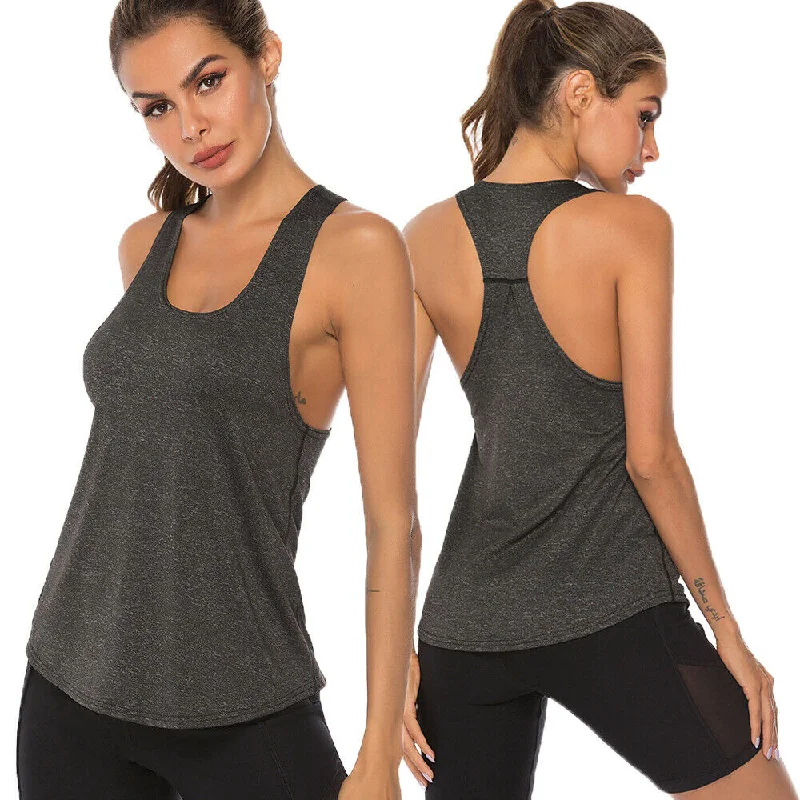 Women's Sleeveless O Neck Sports Vest Base Layer Top Stretch Moisture Wicking Breathable Fitness Gym Yoga Shirts Asymmetrical Pockets Print