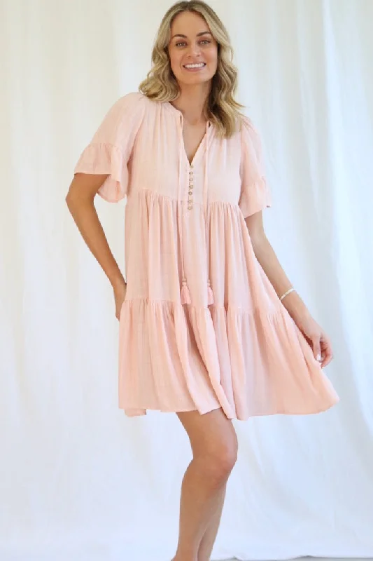 Kamira Mini Dress - Baby Pink Cozy Knitted Mini Dress