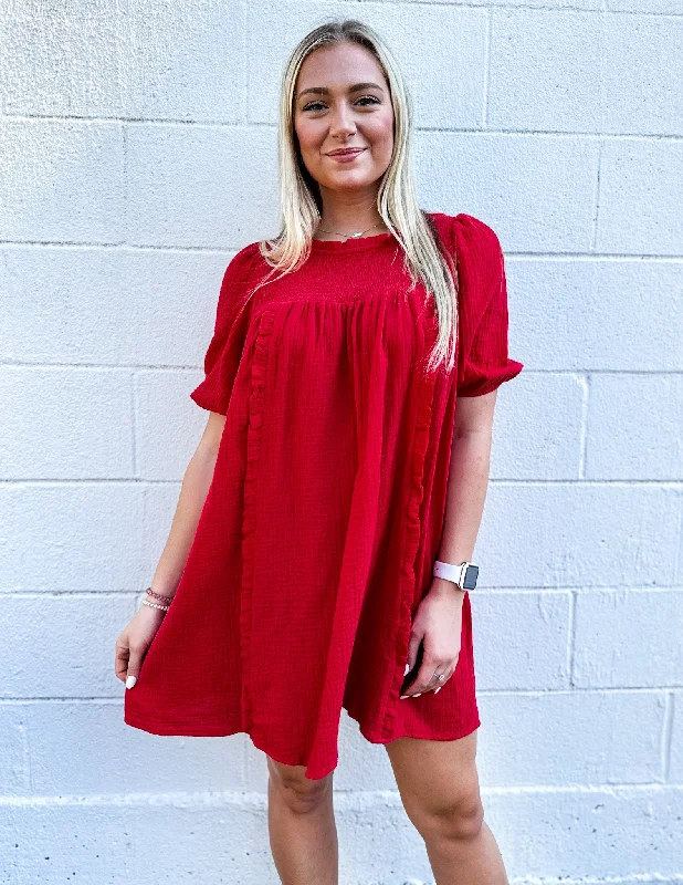 A Little Reckless Mini Dress Red Fashionable Pleated Mini Dress