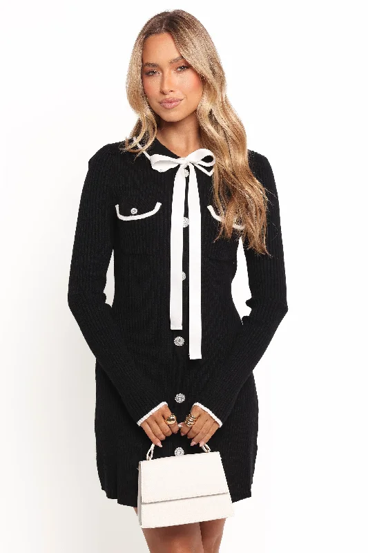 Acantha Mini Dress - Black Casual High-Waist Mini Dress