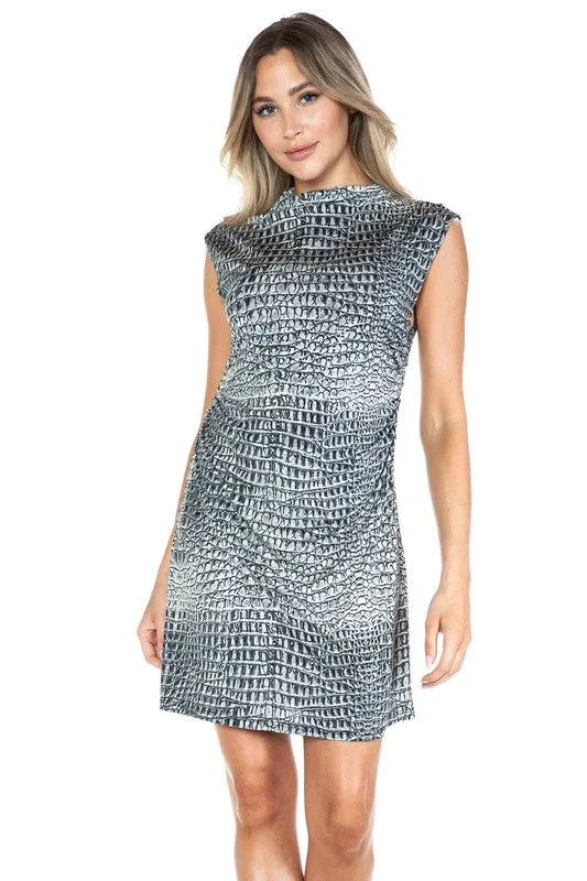 Ariella Printed Ruched Mini Dress Classic Solid Mini Dress
