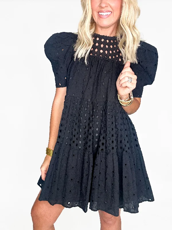 Brynlee Eyelet Puff Sleeve Mini Dress Fashionable A-Line Mini Dress