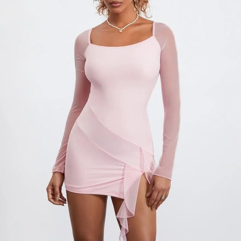 Chic Mesh Backless Ruffled Tassel Mini Dress Classic Floral Print Mini Dress