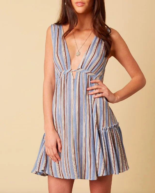 Cotton Candy LA - On The Stripe Mini Dress in Blue Elegant Satin Mini Dress