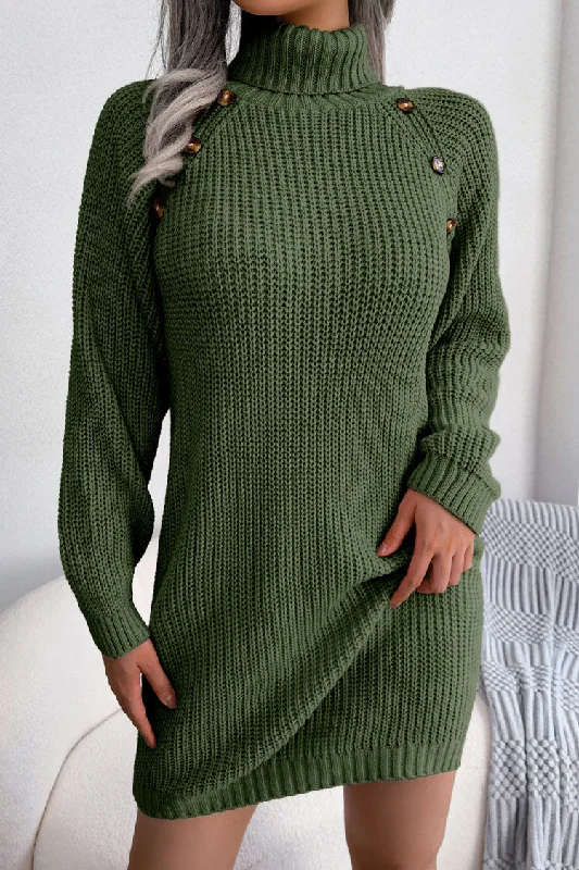 Cozy Winter Button Trim Ribbed Turtleneck Sweater Mini Dress - Army Green Fashionable Lace Mini Dress Cozy Winter Button Trim Ribbed Turtleneck Sweater Mini Dress - Army Green Fashionable Lace Mini Dress