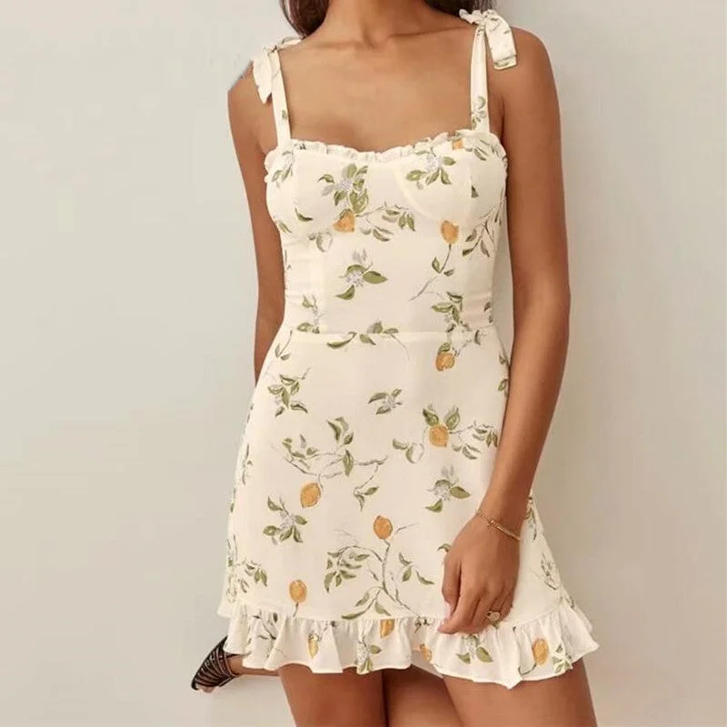 Donna Summer Vintage Grass Flower Print Mini Dress Elegant Vintage Mini Dress