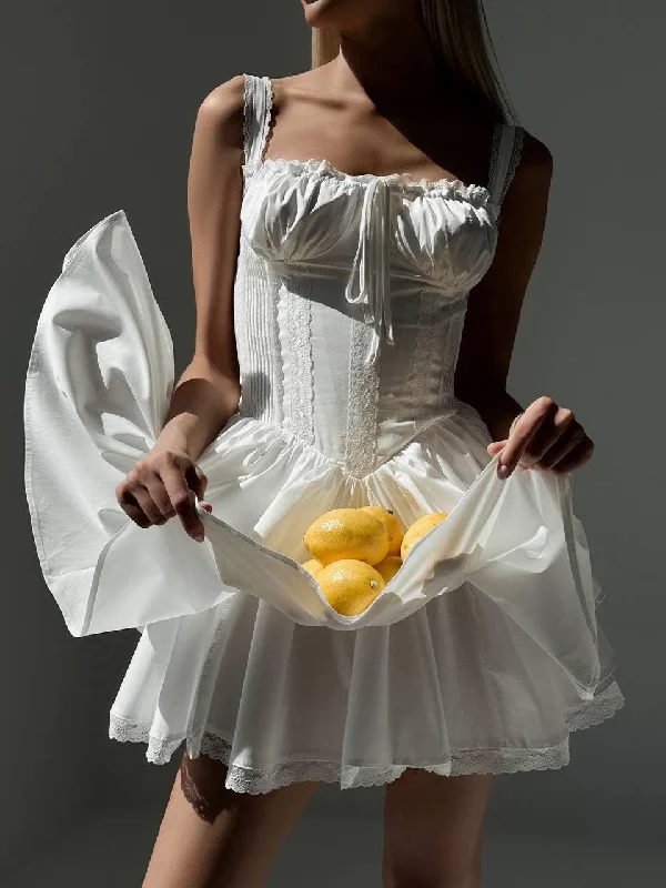Elegant White Corset-Style Mini Dress Fashionable Mini Dress with Pockets