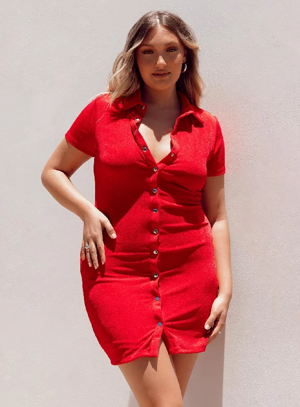 Elody Short Sleeve Mini Dress Red Fashionable Off-Shoulder Mini Dress