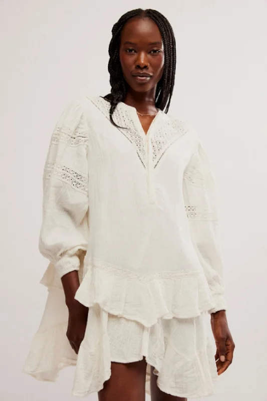 Free People: Sachi Mini Dress in Ivory Fashionable Boho-Chic Mini Dress