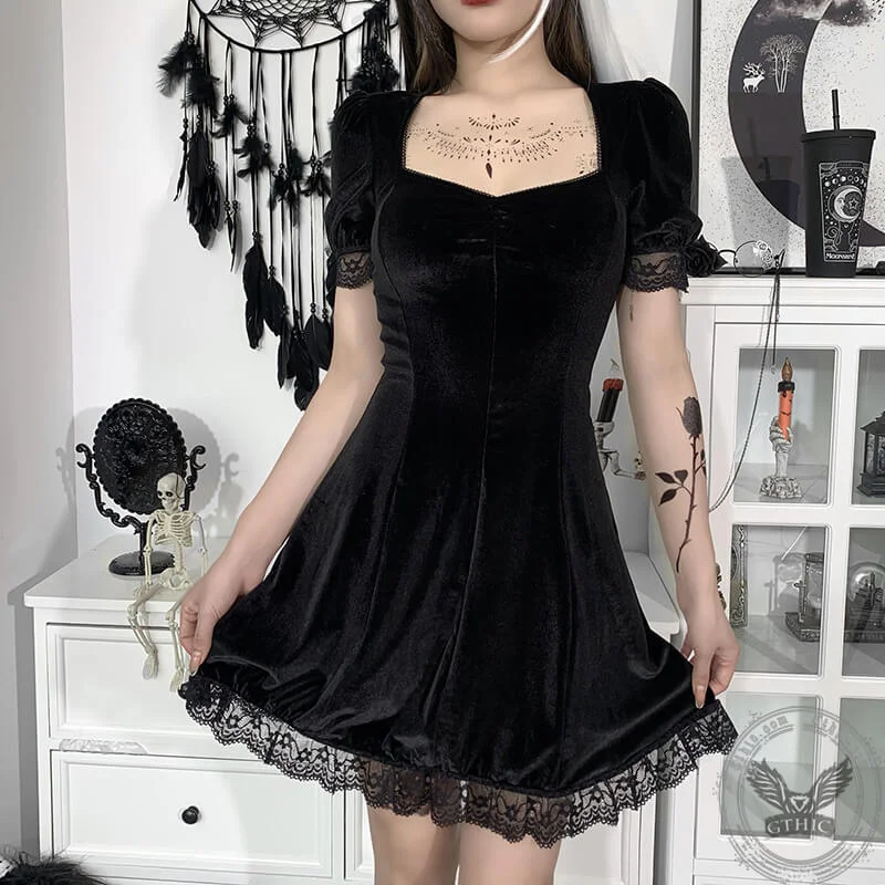 Gothic A Line Polyester Mini Dress Fashionable Mini Dress with Slits